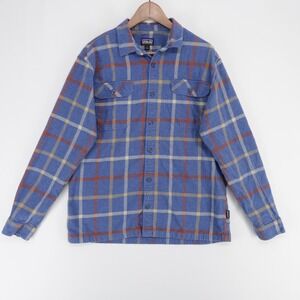 Patagonia Fjord Flannel Shirt Mens L Blue Plaid Organic Cotton Long Sleeve